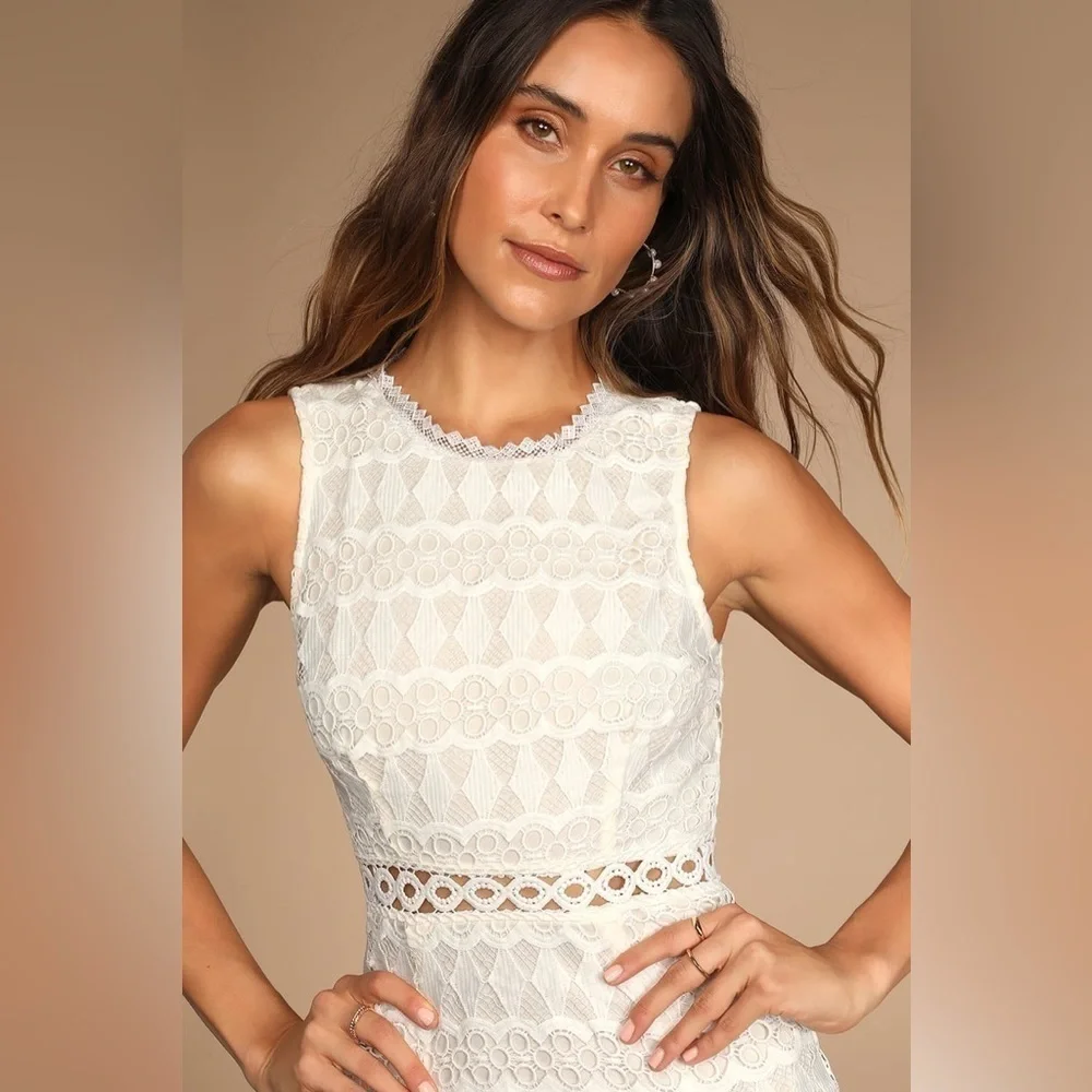 Lulus White Crochet Lace Sleeveless Bodycon Dress Size M - Picture 3 of 13